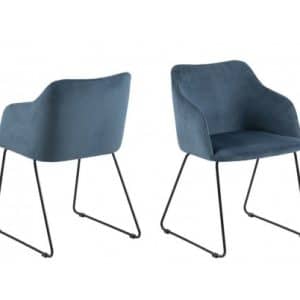 2 x Casablanca Spisebordsstole i velour H80 cm - Sort/Blå