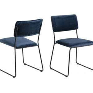 2 x Cornelia Spisebordsstole i velour H80 cm - Sort/Marineblå
