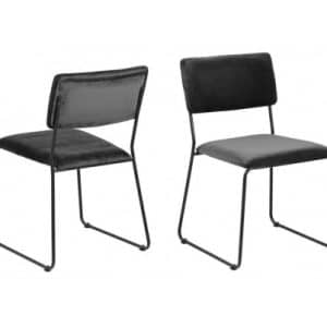 2 x Cornelia Spisebordsstole i velour H80 cm - Sort/Mørkegrå
