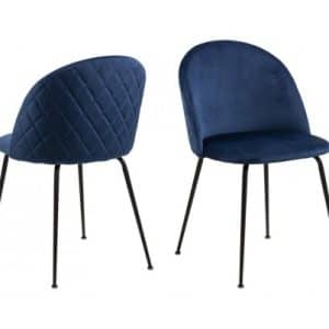 2 x Louise Spisebordsstole i velour H81 cm - Sort/Mørkeblå