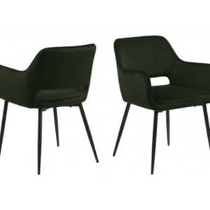 2 x Ranja Spisebordsstole i velour H79 cm - Sort/Olivengrøn