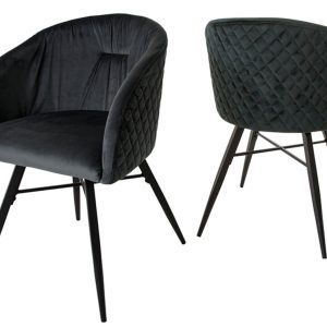 CANETT Ida spisebordsstol - antracitgrå velour m. sorte jernben, m. armlæn, mønstret