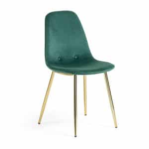LAFORMA Lissy spisebordsstol - mørkegrøn velour og guld stål