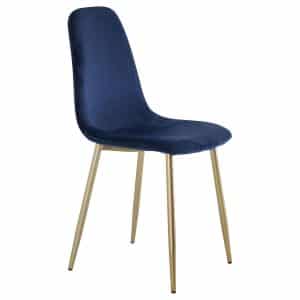 VENTURE DESIGN Polar spisebordsstol - blå velour og messing metal
