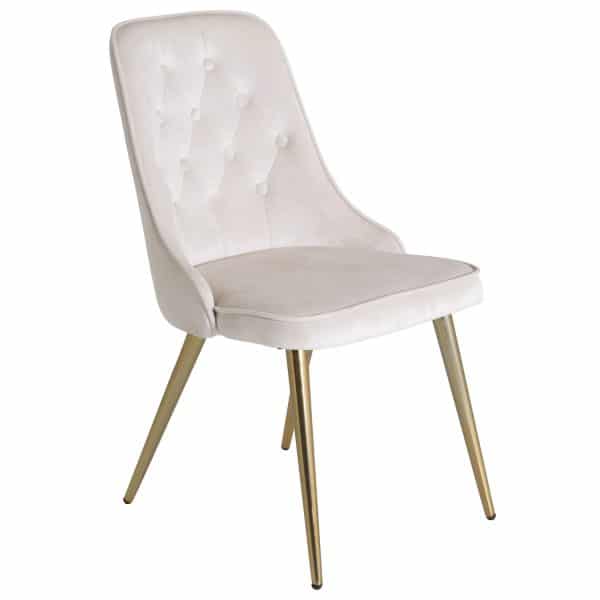 VENTURE DESIGN Velvet Deluxe spisebordsstol, m. armlæn - beige velour og messing metal