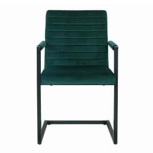 HSM COLLECTION Colorado spisebordsstol, m. armlæn - skovgrøn velour og sort metal