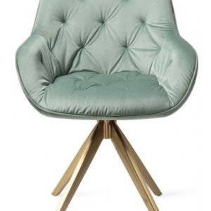 2 x Tara Rotérbare Spisebordsstole H84 cm velour - Guld/Jadegrøn