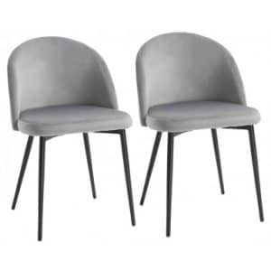 2 x Spisebordsstole i metal og velour H77 cm - Sort/Grå