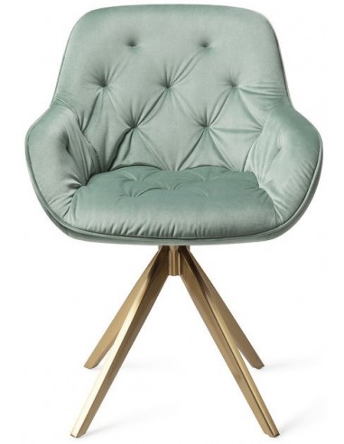 2 x Tara Rotérbare Spisebordsstole H84 cm velour - Guld/Jadegrøn