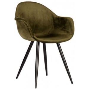 Forli spisesbordsstol i velour og metal H83 cm - Sort/Armygrøn