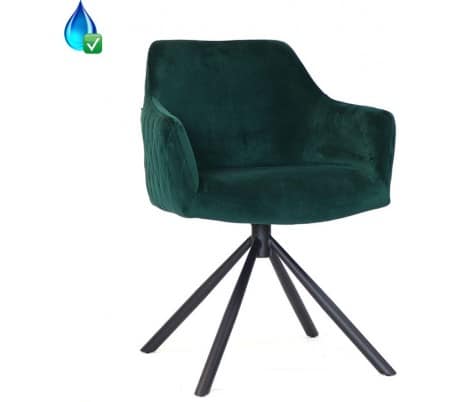 Furtado rotérbar spisebordsstol i velour H80 cm - Sort/Mørkegrøn