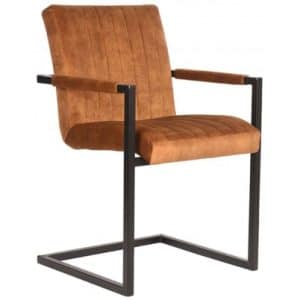 Milo spisesbordsstol i velour og metal H85 cm - Industriel sort/Okker
