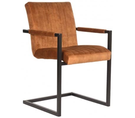 Milo spisesbordsstol i velour og metal H85 cm - Industriel sort/Okker