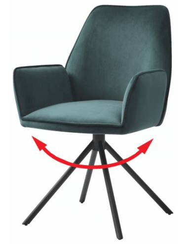 Rotérbar spisebordsstol i metal og velour H86 cm - Sort/Mørkegrøn