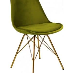Bucket spisebordsstol i metal og velour H85 cm - Guld/Grøn
