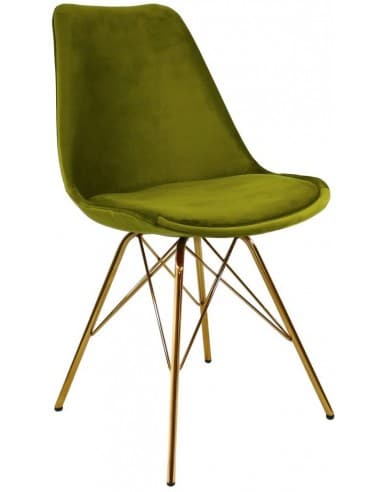 Bucket spisebordsstol i metal og velour H85 cm - Guld/Grøn