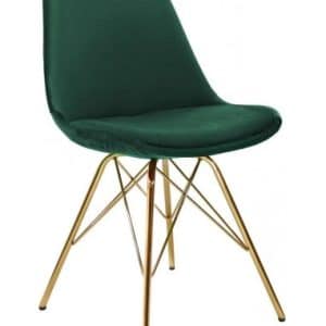 Bucket spisebordsstol i metal og velour H85 cm - Guld/Mørkegrøn