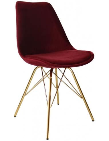 Bucket spisebordsstol i metal og velour H85 cm - Guld/Mørkerød