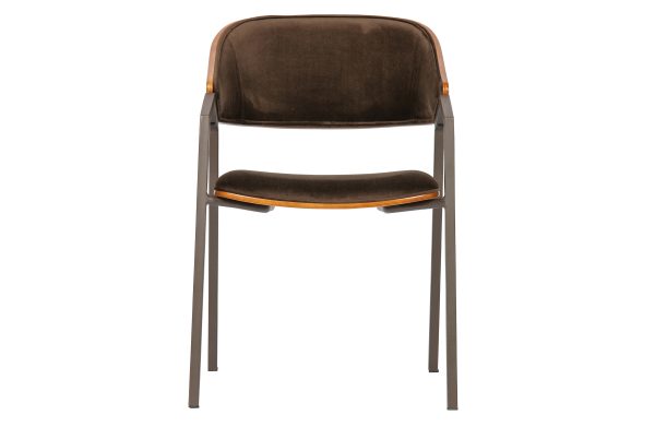 BEPUREHOME Collection spisebordsstol, m. armlæn - brun fløjl/krydsfinér og grå stål