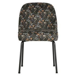 BEPUREHOME Vogue spisebordsstol - sort fløjl polyester m. akvarel blomsterprint og sort metal