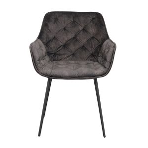 ROWICO Gilroy spisebordsstol, m. armlæn - grå polyester fløjl og sort metal