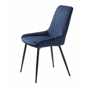 UNIQUE FURNITURE Milton spisebordsstol - blå polyester fløjl og sort metal