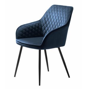 UNIQUE FURNITURE Milton spisebordsstol, m. armlæn - blå polyester fløjl og sort metal