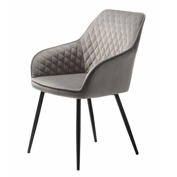 UNIQUE FURNITURE Milton spisebordsstol, m. armlæn - grå polyester fløjl og sort metal