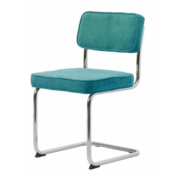 UNIQUE FURNITURE Rupert spisebordsstol - blå cordoroy polyester fløjl og krom metal