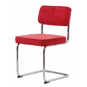 UNIQUE FURNITURE Rupert spisebordsstol - rød cordoroy polyester fløjl og krom metal