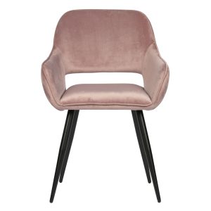 WOOOD Jelle spisebordsstol, m. armlæn - lyserød polyester fløjl og sort stål