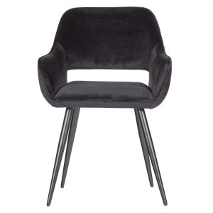 WOOOD Jelle spisebordsstol, m. armlæn - sort polyester fløjl og sort stål