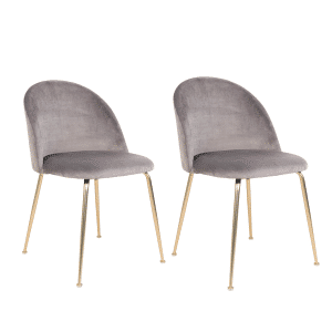2 x Geneve Spisebordsstole - Spisebordsstol i velour, grå med ben i messing look