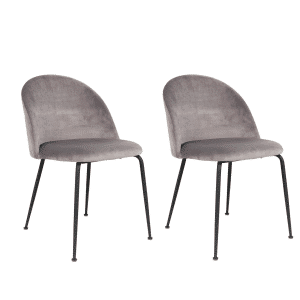 2 x Geneve Spisebordsstole - Spisebordsstol i velour, grå med sorte ben