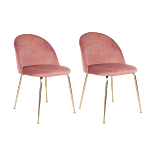2 x Geneve Spisebordsstole - Spisebordsstol i velour, rosa med ben i messing look