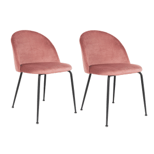 2 x Geneve Spisebordsstole - Spisebordsstol i velour, rosa med sorte ben