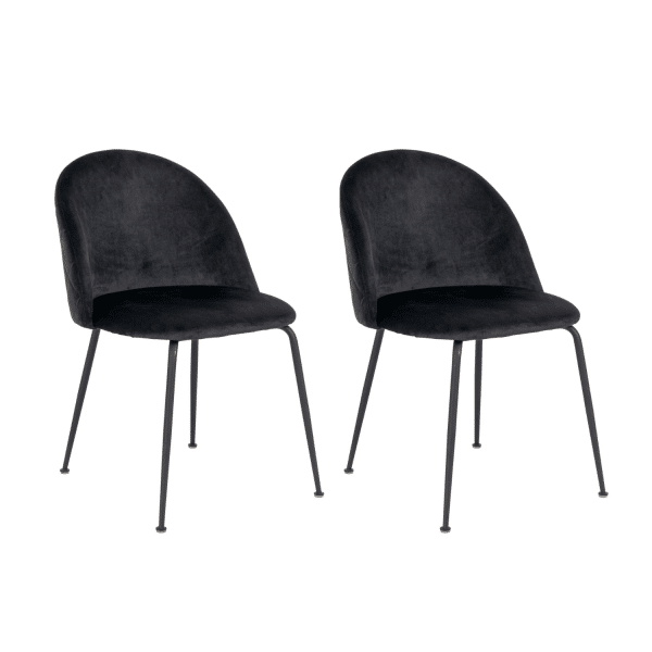 2 x Geneve Spisebordsstole - Spisebordsstol i velour, sort med sorte ben