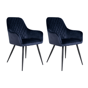 2 x Harbo Spisebordsstole - Spisebordsstol i velour, blå med sorte ben