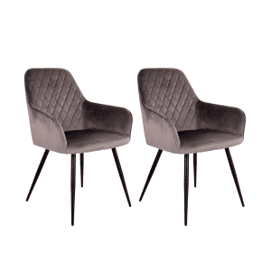 2 x Harbo Spisebordsstole - Spisebordsstol i velour, mushroom med sorte ben