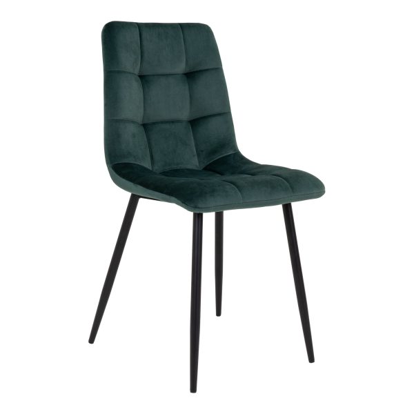 2 x Middelfart Spisebordsstole - Spisebordsstol i velour, mørkegrøn med sorte ben