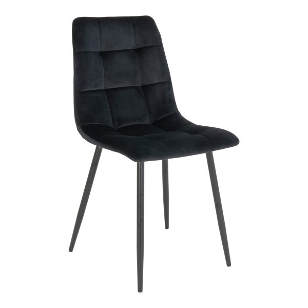 2 x Middelfart Spisebordsstole - Spisebordsstol i velour, sort med sorte ben