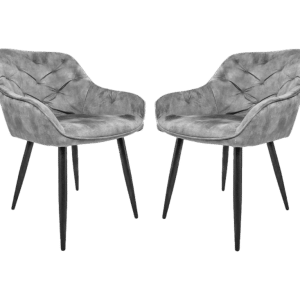 HSM COLLECTION Liverpool spisebordsstol, m. armlæn - lysegrå velour og sort metal (sæt af 2)