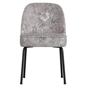 BEPUREHOME Vogue spisebordsstol - natur fløjl polyester m. valmueprint og sort metal
