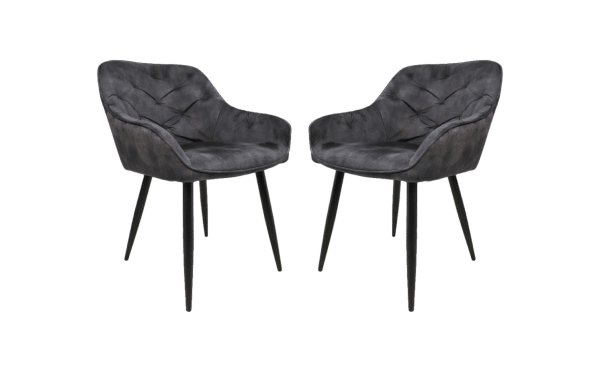 HSM COLLECTION Liverpool spisebordsstol, m. armlæn - antracitgrå velour og sort metal (sæt af 2)