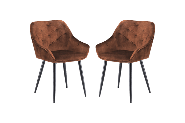 HSM COLLECTION Liverpool spisebordsstol, m. armlæn - brun velour og sort metal (sæt af 2)