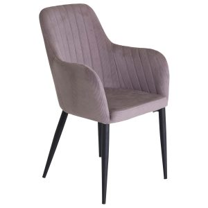 VENTURE DESIGN Comfort spisebordsstol, m. armlæn - dusty pink fløjl og sort metal
