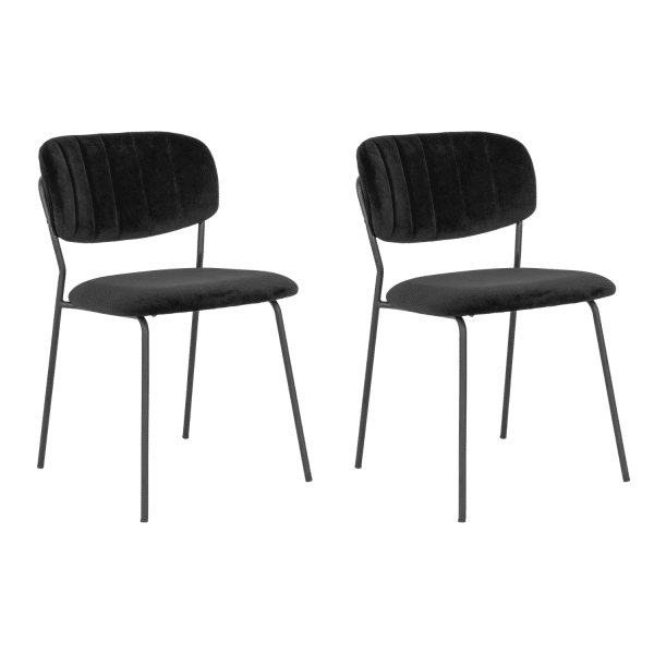 2 x Alicante Spisebordsstole - Stol i velour, sort med sorte metal ben