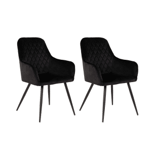2 x Harbo Spisebordsstole i velour, sort med sorte ben