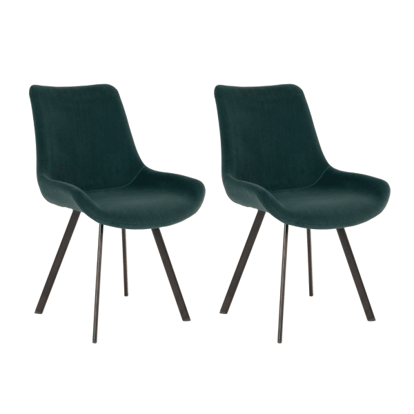 2 x Memphis Spisebordsstole i velour, grøn med sorte ben