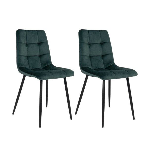 2 x Middelfart Spisebordsstole i velour, mørkegrøn med sorte ben